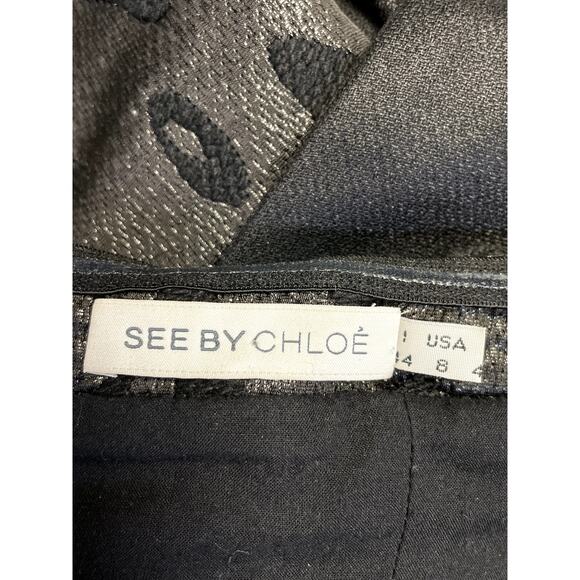 SEE BY CHLOE Strapless Luxe Bustier Wool Jacquard Mini Dress Black 8 $450 - Picture 8 of 11